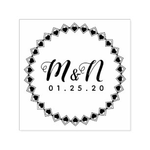Tampon Auto-encreur Logo de mariage minimaliste cœur géométrique circu