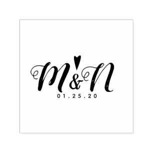 Tampon Auto-encreur Logo de mariage rustique simple cœur dessiné à la
