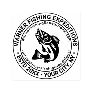 Tampon Auto-encreur Logo de pêche de poisson Entreprise Nom Lieu URL E