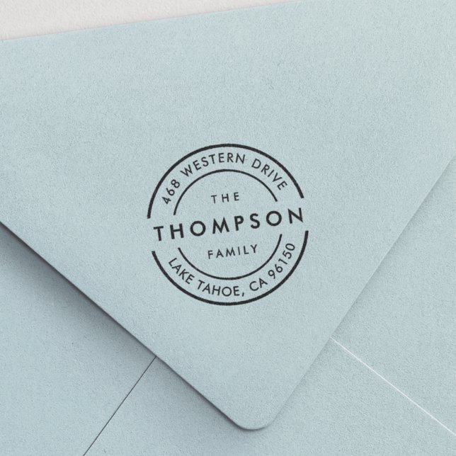 Tampon Auto-encreur Logo moderne | Adresse de retour du nom de famille (Créateur téléchargé)