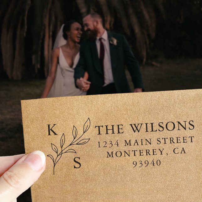 Tampon Auto-encreur Logo Monogramme Élégant de Fleurs pour Mariage (Créateur téléchargé)