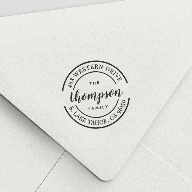Tampon Auto-encreur Logo rond | Adresse de retour du nom de famille (Créateur téléchargé)