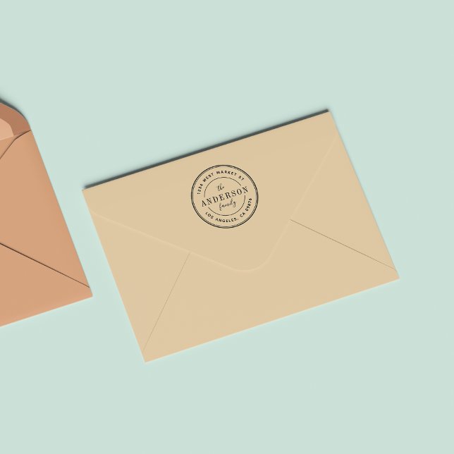 Tampon Auto-encreur Logo rond moderne Nom de famille Adresse de retour (Créateur téléchargé)