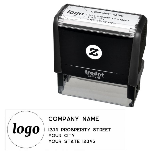 Tampon Auto-encreur Logo simple Adresse de retour de l'entreprise (Simple logo with custom text business branding promotional self inking return address stamp)