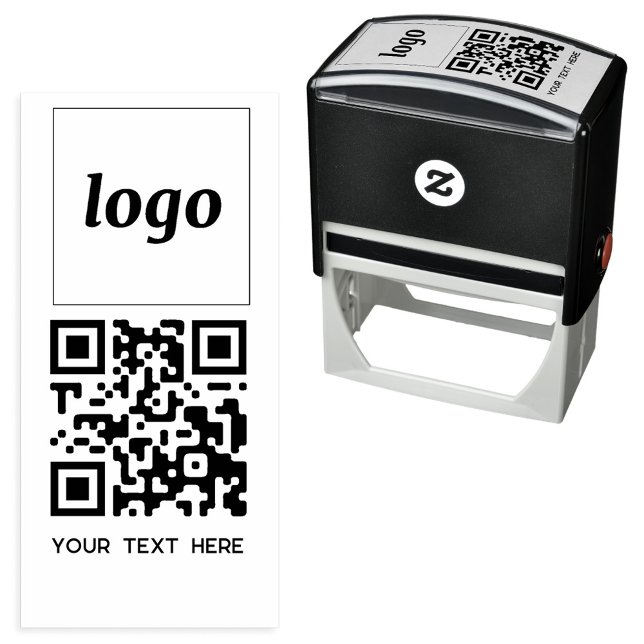 Tampon Auto-encreur Logo simple Code QR Texte commercial promotionnel (Simple logo with custom text and QR code business branding promotional self inking stamp)