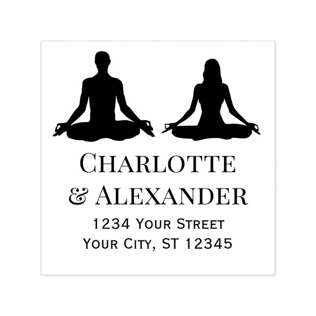 Tampon Auto-encreur Lotus Yoga Pote Names de couple Adresse de retour (Design)