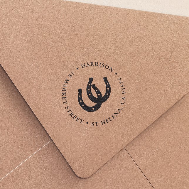 Tampon Auto-encreur Lucky Horseshoes Round Return Adresse (Créateur téléchargé)