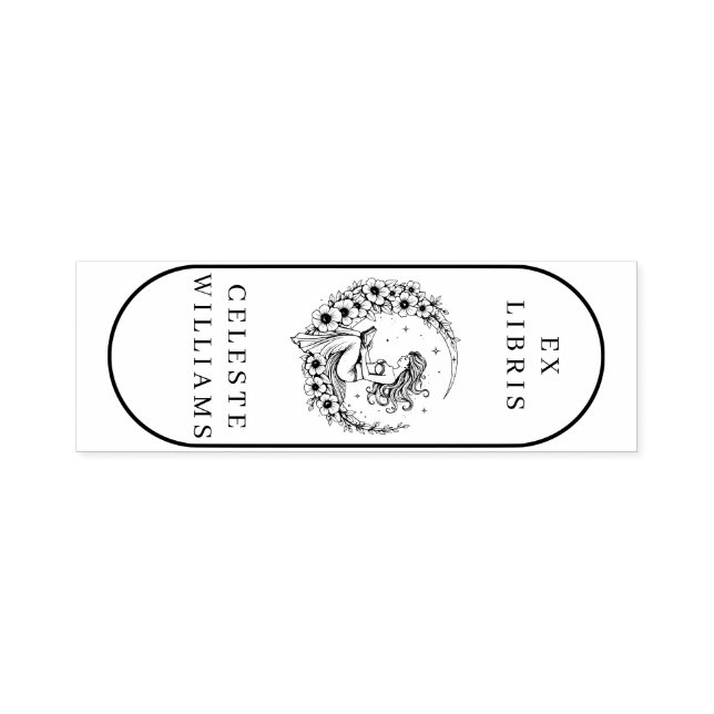 Tampon Auto-encreur Lune Déesse Fleur Lune Ex Librairie Timbre (Design)