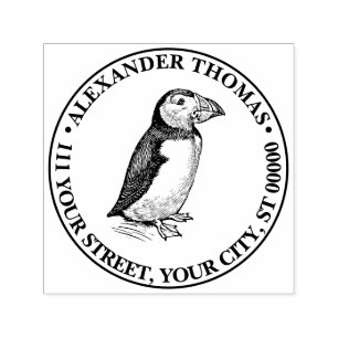 Tampon Auto-encreur Macareux Oiseau Dessin Vintage Nom Adresse de Reto