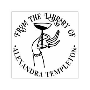 Tampon Auto-encreur Main de dame tenant un verre de champagne Livre de