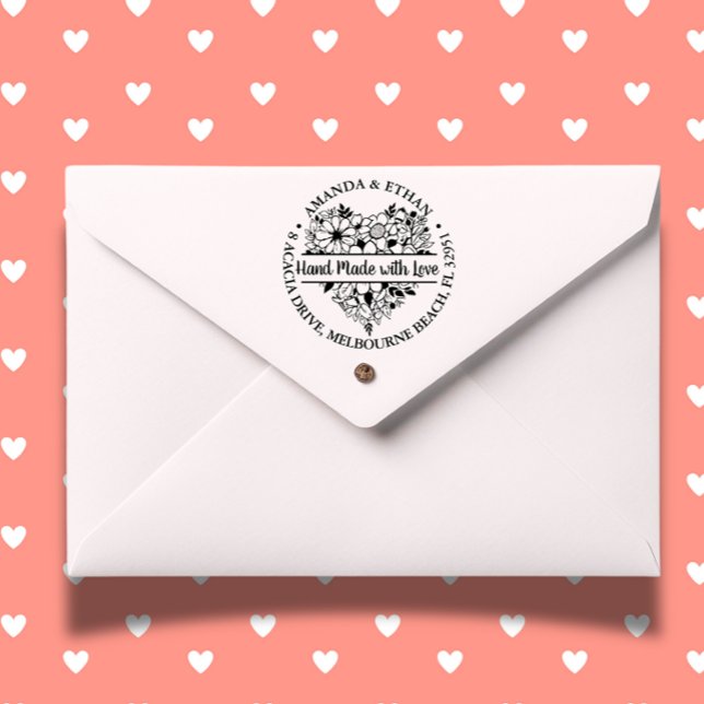 Tampon Auto-encreur Main faite avec amour Foral Heart Thème (Créateur téléchargé)