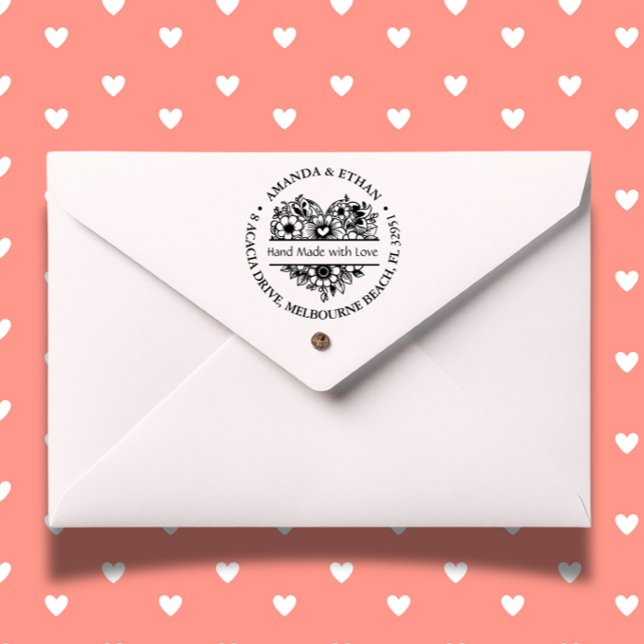 Tampon Auto-encreur Main faite avec l'amour Foral Thème (Personalize your crafts with our Handmade with Love Floral Theme Self-inking Stamp. )
