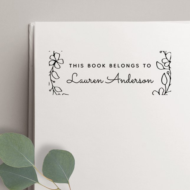 Tampon Auto-encreur Main tiré floral Ce livre appartient à la plaque d (Créateur téléchargé)