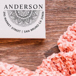 Tampon Auto-encreur Mandala Nom de famille Mandala Rond Adresse de ret