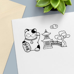 Tampon Auto-encreur Maneki Neko Japonais Chat chanceux