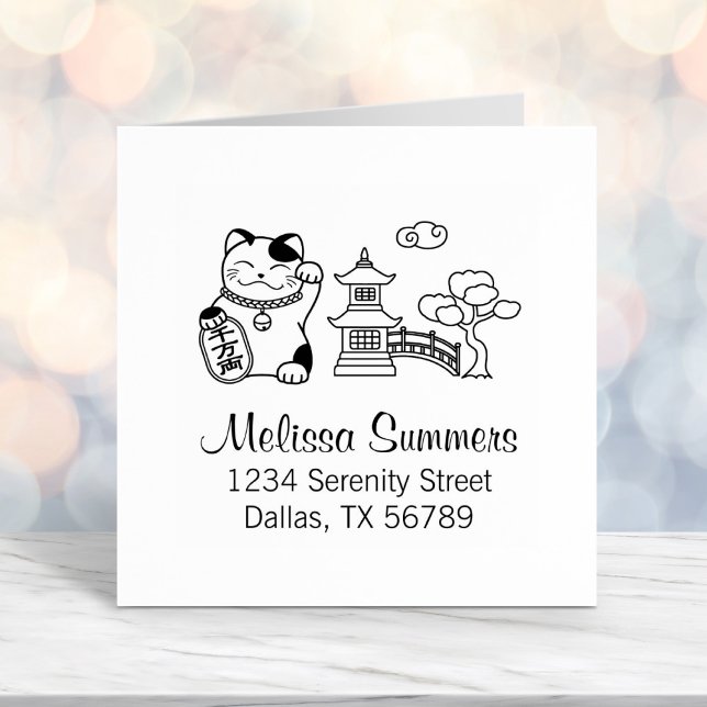 Tampon Auto-encreur Maneki Neko Japonais Lucky Cat Adresse (Créateur téléchargé)