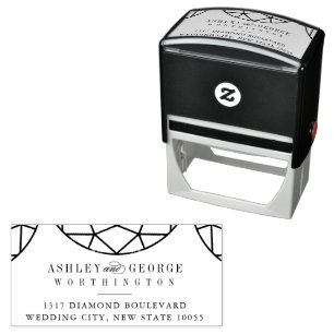 Tampon Auto-encreur Mariage Chic Géométrique Monogramme Gemme Diamant