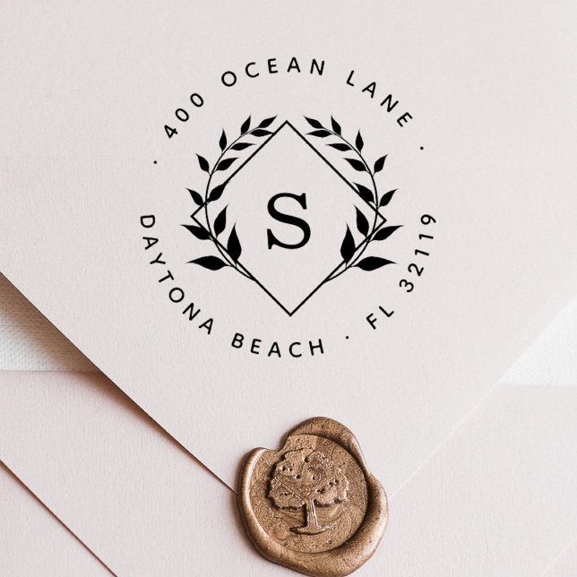 Tampon Auto-encreur Mariage classique Monogram Botanique Adresse de re (Créateur téléchargé)