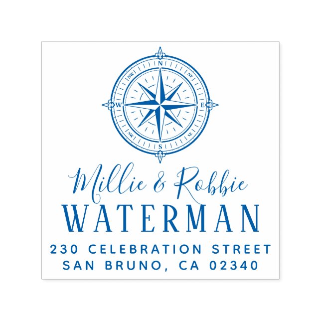 Tampon Auto-encreur Mariage côtier de la boussole nautique Adresse de  (Design)