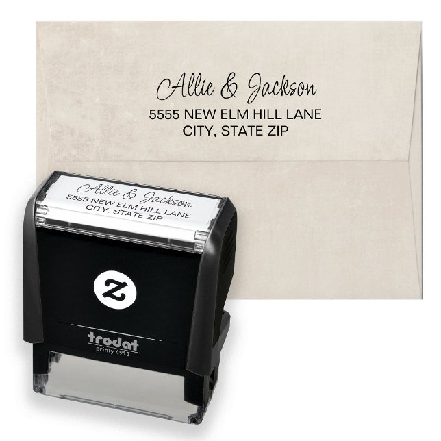 Tampon Auto-encreur Mariage d'adresse de noms de script moderne (Return address rubber stamp)