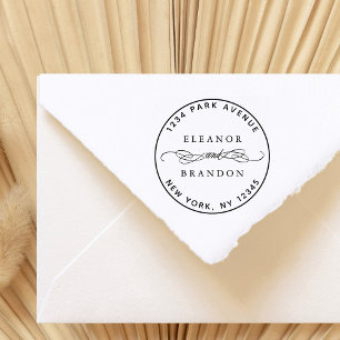 Tampon Auto-encreur Mariage de noms de couple rond Adresse de retour