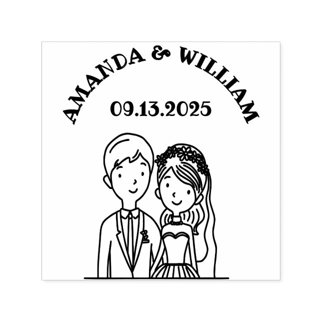 Tampon Auto-encreur Mariage d'illustration simple, semblable à un dess (Design)