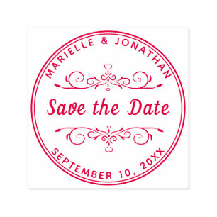 Tampon Auto-encreur Mariage Enregistrer la date Coeur Floral Personnal