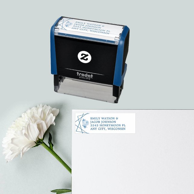 Tampon Auto-encreur Mariage géométrique Floral Adresse en couple (Geometric Floral Wedding Couple Address Self-inking Stamp)