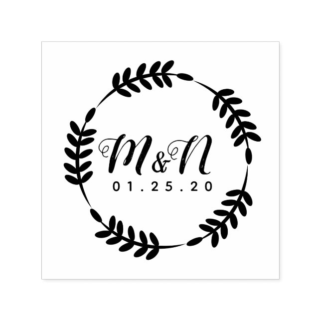 Tampon Auto-encreur Mariage Logo Branche Ornament Circulaire Main tiré (Design)