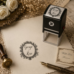 Tampon Auto-encreur Mariage ovale floral vintage 