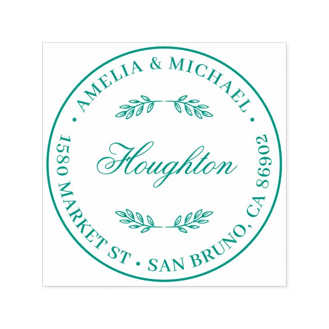 Tampon Auto-encreur Mariage rond Feuille Botanique Adresse de retour (Design)