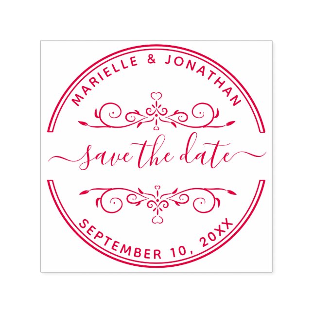 Tampon Auto-encreur Mariage Sauvegarder la date Moderne Script Coeurs (Design)