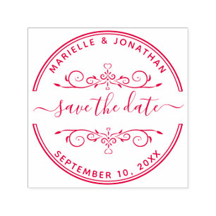 Tampon Auto-encreur Mariage Sauvez la date Les coeurs de script modern