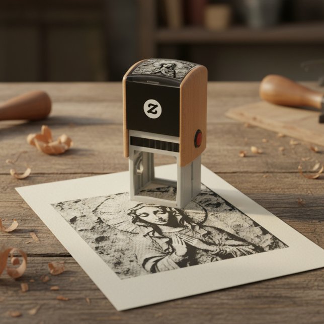 Tampon Auto-encreur Marie en bois sculptée avec dévotion (Créateur téléchargé)
