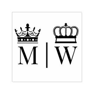 Tampon Auto-encreur Mariée Couronnée Marié Mariage 2 Monogramme Initia