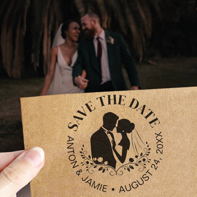 Tampon Auto-encreur Mariée Et Mari Sauver La Date De Mariage Date Noms (Créateur téléchargé)