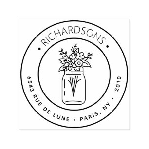 Tampon Auto-encreur Mason Jar Bouquet Icon Adresse de retour