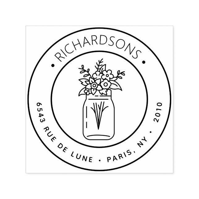 Tampon Auto-encreur Mason Jar Bouquet Icon Adresse de retour (Design)