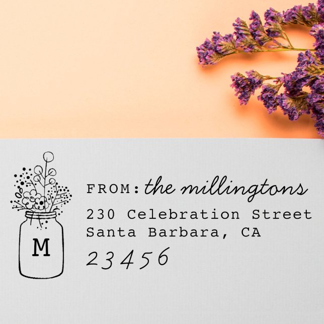Tampon Auto-encreur Mason Jar Nom de famille personnalisé et adresse d (Créateur téléchargé)