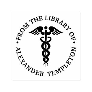 Tampon Auto-encreur Médecin Caducée « De la bibliothèque de »