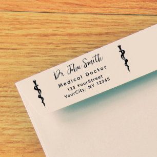 Tampon Auto-encreur Médicale Asclepius Modern Script Adresse de retour