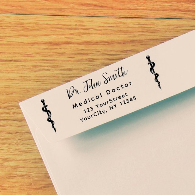 Tampon Auto-encreur Médicale Asclepius Modern Script Adresse de retour (Créateur téléchargé)