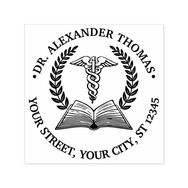 Tampon Auto-encreur Médicale Doctor Caduceus 2LR Nom du livre Adresse (Design)