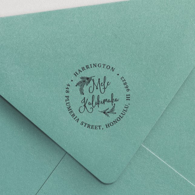 Tampon Auto-encreur Mele Kalikimaka | Hawaiian Holiday Adresse de reto (Créateur téléchargé)