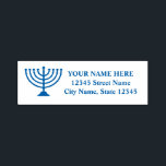 Tampon Auto-encreur Menorah juive auto-encre retour adresse timbres<br><div class="desc">Menorah juive auto-encre retour adresse timbres pour la maison,  affaires,  Hanoukka Holidays etc. Timbres en caoutchouc avec icône religieuse et retour modèle adresse. encre bleue.</div>
