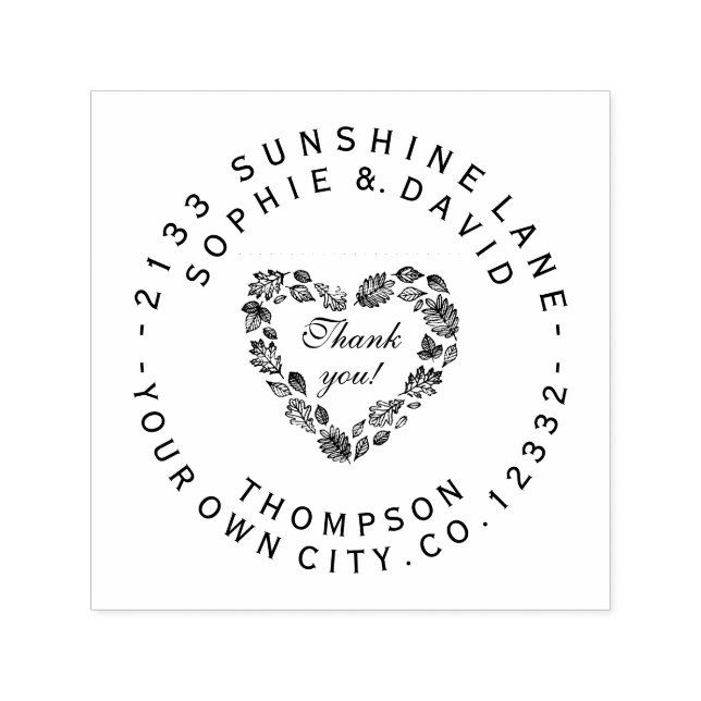 Tampon Auto-encreur Merci de couronne cardiaque Mariage circulaire Mon (Design)