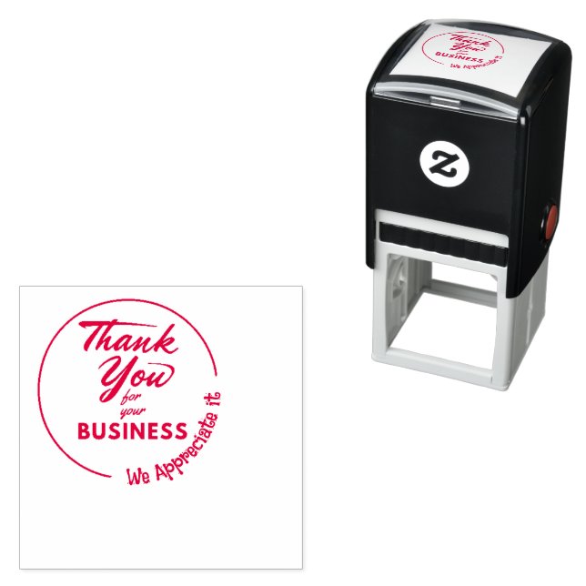 TAMPON AUTO-ENCREUR  MERCI POUR VOTRE BUSINESS RUBBER STAMP (En situation)