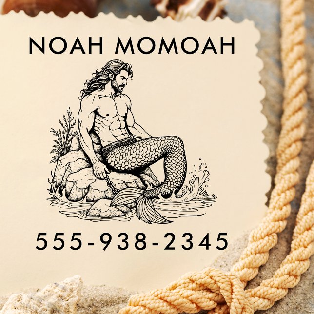 Tampon Auto-encreur Merman Hunk sur la queue de rocher dans le Surf de (Créateur téléchargé)