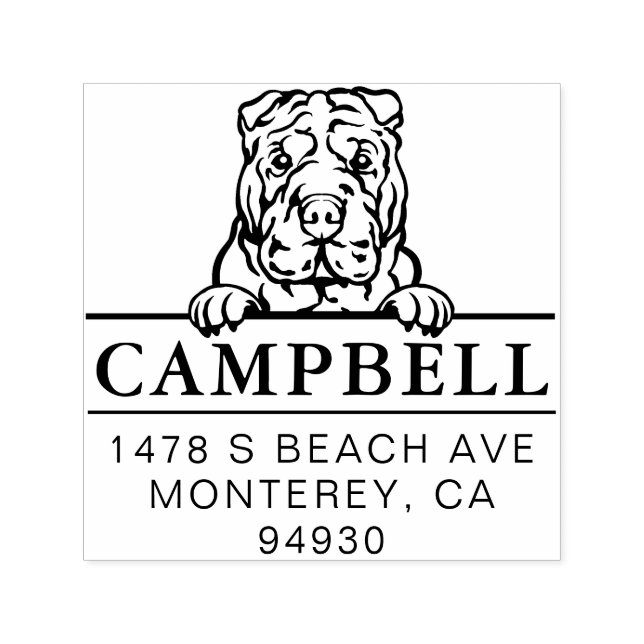 Tampon Auto-encreur Mignet Shar Pei Adresse personnalisée Chien Timbre (Design)