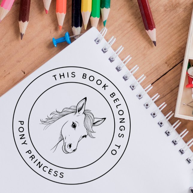 Tampon Auto-encreur Mignon Pony Princess Ce livre appartient au nom de (Créateur téléchargé)